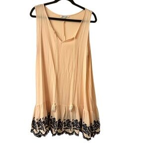 Light Pink/Peach Sleeveless Dress with Navy Blue Embroidery